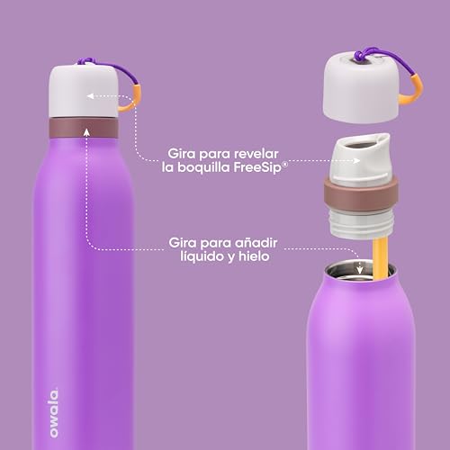 Image of Owala FreeSip Twist Insulated Stainless Steel Water Bottle with Straw for Sports and Travel, BPA-Free, 24-oz, Purple /Purple (California Grapevine)
