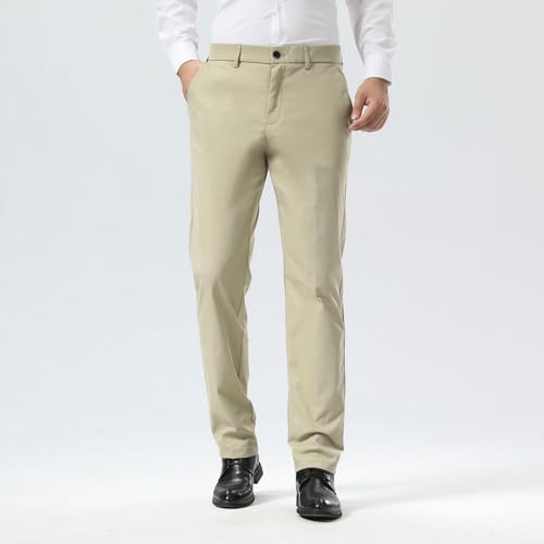 Image of Plaid&Plain Men's Slim Fit Dress Pants Stretch Khaki Pants Wrinkle Free