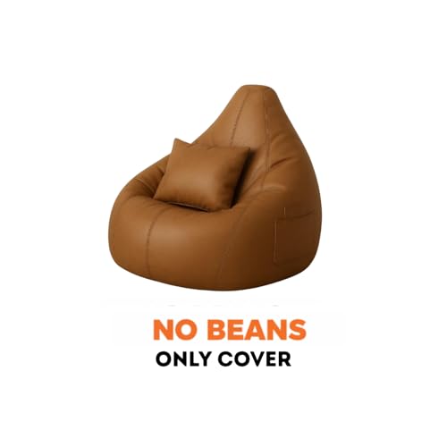 Image of Bean Bag Cover for Adults & Kids with Side Pocket - Soft Cover, Versatile for Living Room, Bedroom, Gaming & Relaxation | Cover Only (Free Pillow, No Beans) (Tan, XL)