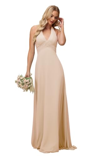 Sevintage Bridesmaid Dresses for Women 2025 Long Halter Chiffon Pleated A-Line Formal Party Gowns