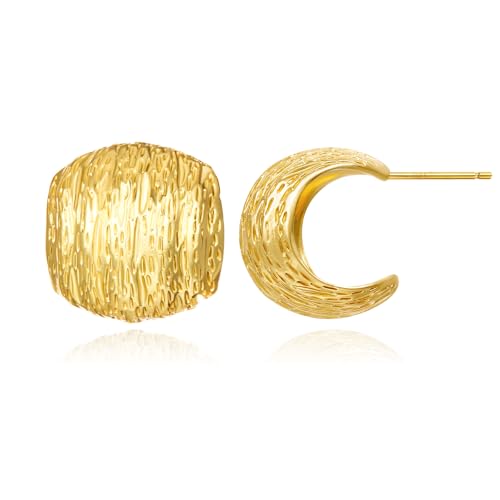 Cicy Bell Chunky Earrings for Women Imitation Gold Plating Minimalist Textured Vintage Large Statement Earrings Trendy Studs Jewelry Gifts