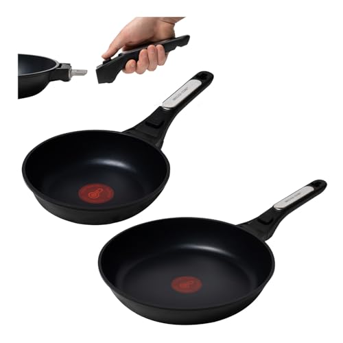 ECODE® Sartenes 20/24 cm con 2 Mango Extraible, Antiadherentes y Indicador de Temperatura Óptima - Aptas para Horno, Lavavajillas y Todas las Cocinas - Aluminio Fundido Inoxidable (20+24 cm)