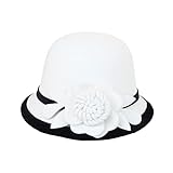Importiert GOOFFY Frauen-Woll-Cloche-Hüte mit Blumen-Party-Fedoras-Hut-Damen-Winter-warmen gefilzten Kirchen-Hüten Hüte (Color : Khaki, Size : One Size)
