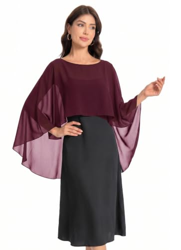 Baoqiya Womens Capelet Shawls and Wraps for Evening Dresses Soft Bridesmaid Shawl Chiffon Cape Wedding Cover Up (Burgundy)