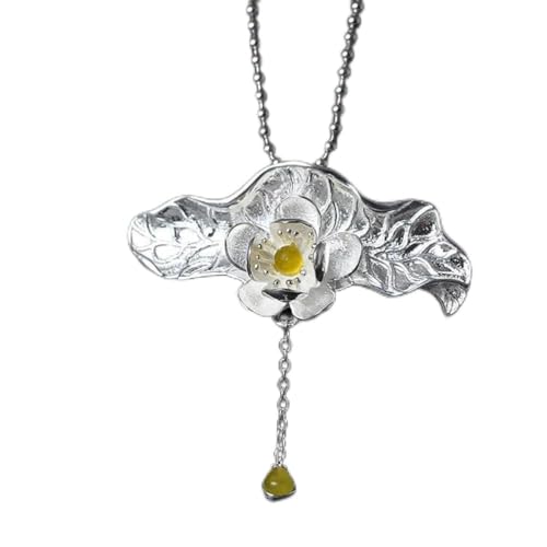 Pendentif en Argent S925 et calcédoine jaune au style antique raffiné