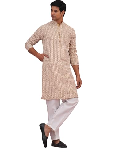 Image of Jompers Floral Embroidered Kurta With Churidar (Beige, XXL)