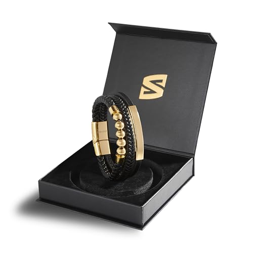 Image of SERASAR Premium Leather Bracelet Men | Stainless Steel Magnetic Clasp | Three Colors | Jewelry Box Included