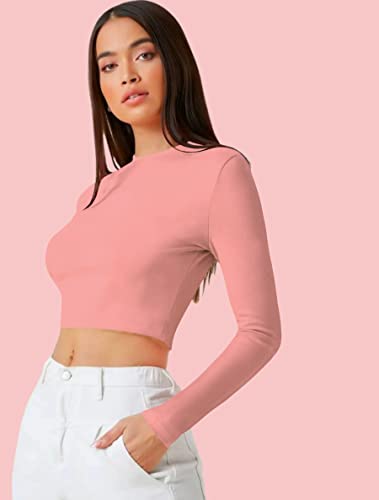 Image of Dream Beauty Fashion Women's Casual Round Neck Long Sleeves Stylish Crop Top - 17 inch Inches (Tee-Tally 02)
