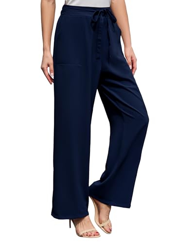 XNC Women's Wide Leg Pants High Waisted Adjustable Tie Knot Loose Trousers Business Work Casual Pants with Pockets3