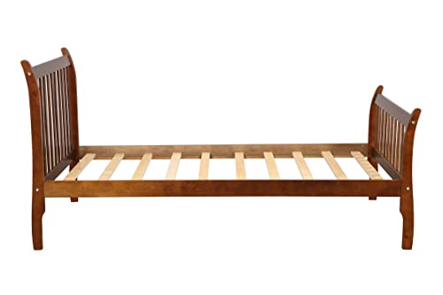 Twin Size Pine Wood Platform Bed Frame Mattress Foundation With Headboard/No Box Spring Needed/Easy Assembly, Walnut #TOP4