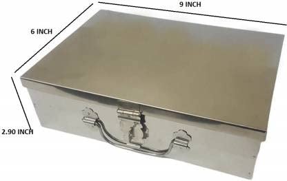 Image of Stainless Steel Safe Bank Locker Jewellery Ornaments Storage And Cash Container Box with Cushion - with Velvet Lining(Sky Blue) Size 9 Inch (W-23 cm, L-15.5 cm, H-7.5 cm)