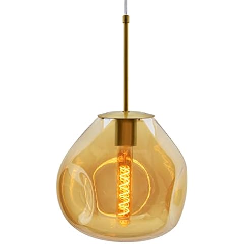 Antique Brass Pendant Light with Amber Globe Cover