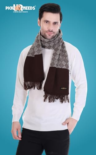 Image of Pick Ur Needs Premium Men's Warm And Stylish Woolen Muffler Angoora With Solid Color Plain Design And Stylish Tussles Ends Muffler For Men