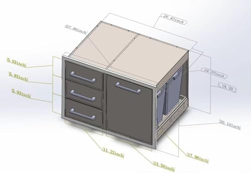 Outafurnia XIAO-065-01 Outdoor Kitchen Drawer Combo 28 Inch W X 19.6"D X 20.1 Inch H,Access Trash Drawer Combo thumb #5