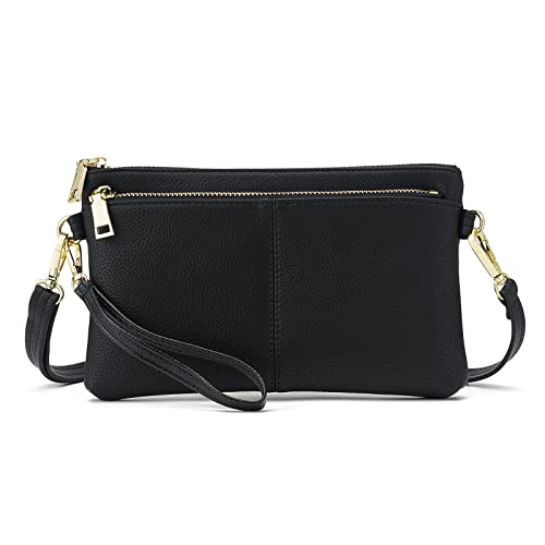 ZOOEASS Triple Zip Small Crossbody Bag Lightweight Purses Vegan Leather Wristlet Clutch, Includes Adjustable Shoulder