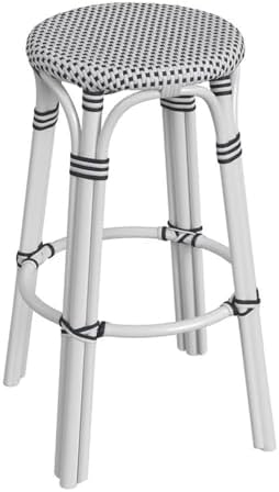 Butler Specialty Company Tobias Round Rattan 30" Bar Stool - White and Black Dot