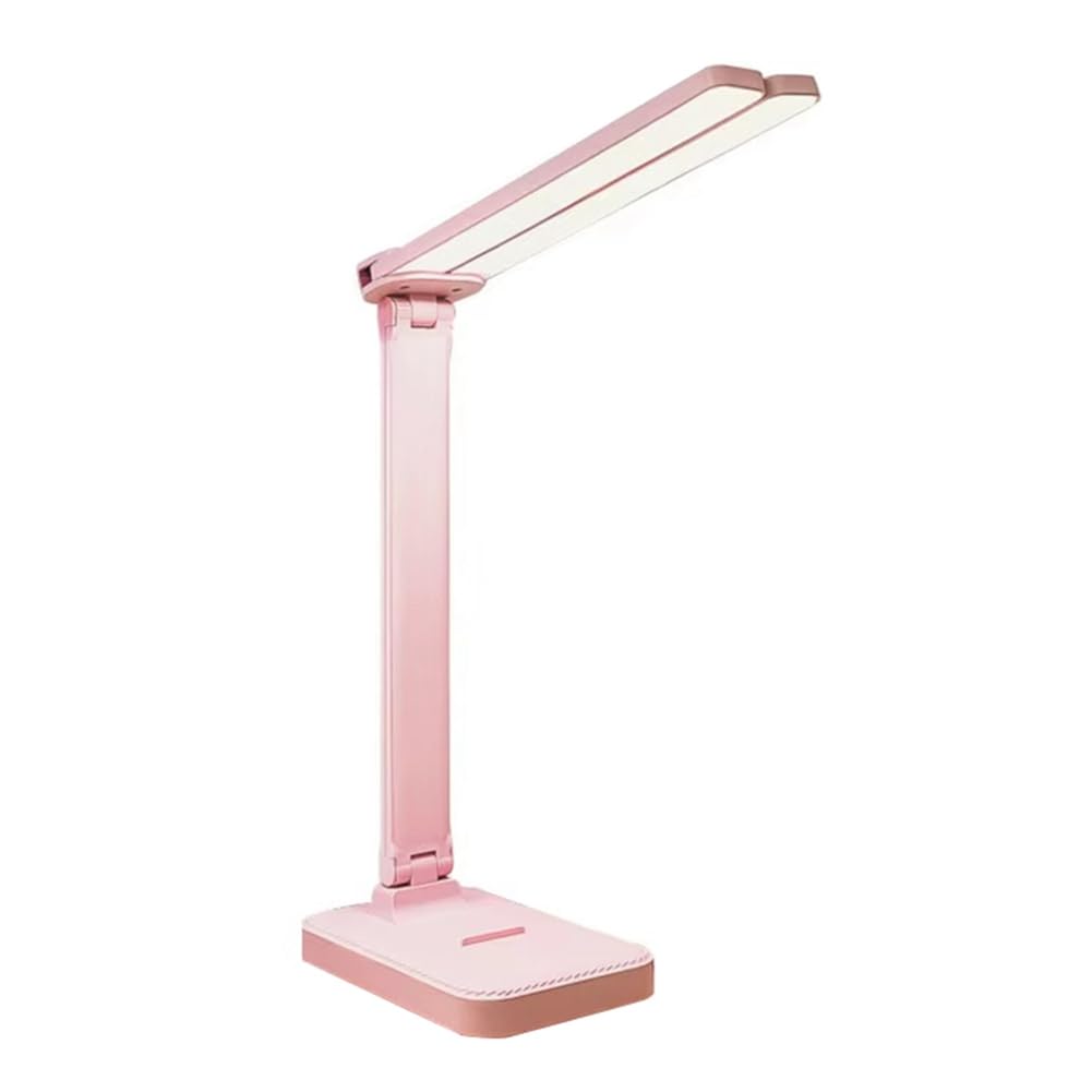Joselin Lámpara de Escritorio LED, Luz Táctil Regulable de 3 Niveles, Recargable por USB, Protección para los Ojos, Lámpara de Escritorio Plegable, Color Rosa