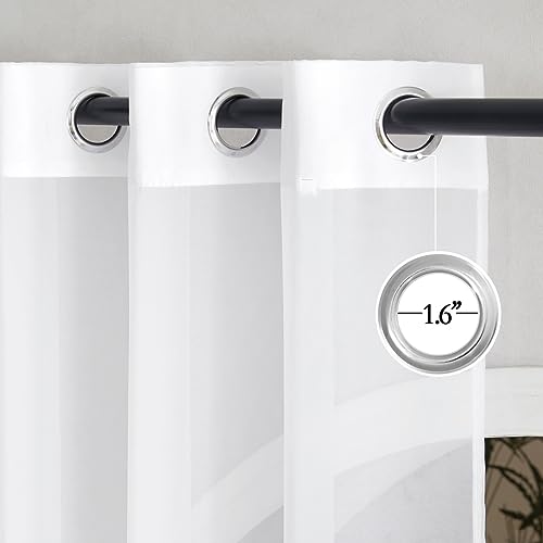 Image of NICETOWN White Sheer 30 inch Curtains for Kitchen, Grommet Short Window Treatments Airy & Breathable Light Filtering Drapes Elegant for Kids Room /Nursery, W30 x L30, 2 Panels