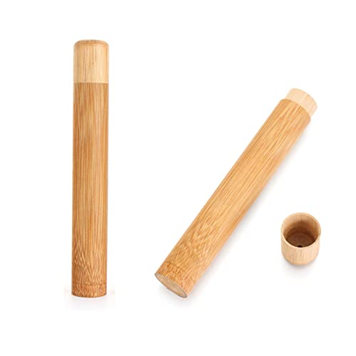 HomeSoGood 2Pcs Natural Bamboo Toothbrush Tube, Toothbrush Holder Toothbrush Case for Home and Travel 21cm