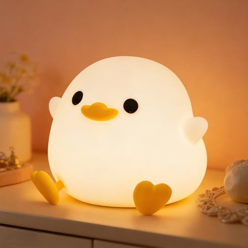 Children's Night Lights for Babies, Cute Duck Silicone Bedside Lamp, Adjustable Brightness, USB Rechargeable Light, Bedroom Decorations, Birthday and Christmas Gifts for Boy/Girls
