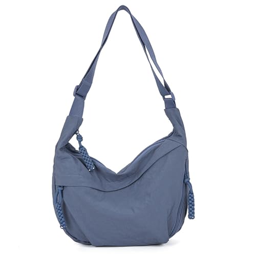 Bolsa tiracolo crescente para mulheres, bolsa Hobo de nylon folgada, bolsa espaçosa, bolsa transversal para compras no trabalho, Azul, One Size