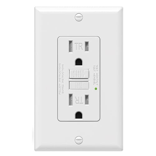 SHABD Tomacorriente GFCI de 15 Amperios, Tomacorriente Eléctrico GFI de Autoprueba, Receptáculo GFCI Resistente A Manipulaciones con Placa de Pared
