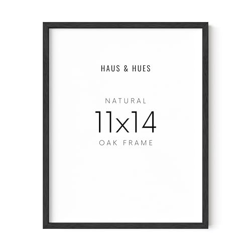 HAUS AND HUES Black Oak Wood 11x14 Picture Frame - Modern Wood Wall Art Display - Minimalist, Lightweight 11x14 Black Frame for Art Prints, Photos, Posters - Ready-to-Hang Vertically & Horizontally