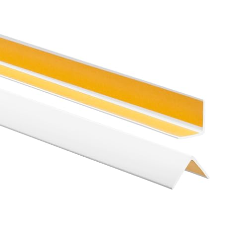 ProfiPVC Perfil angular de PVC 25x25mm, 130cm - ángulo pvc, autoadhesivo listón de plástico, protección de esquinas y bordes, esquina de gomma para cantos - cantonera protector, Blanco