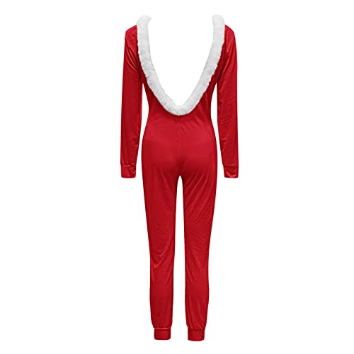 Ladies One Piece Bodycon Pajamas V Neck Long Sleeves Open Back Furry Adult Pajamas Jumpsuit Bodysuit Playsuit Romper Sexy Pijama For Woman Bodycon Buckle Jumpsuit - Afbeelding 5