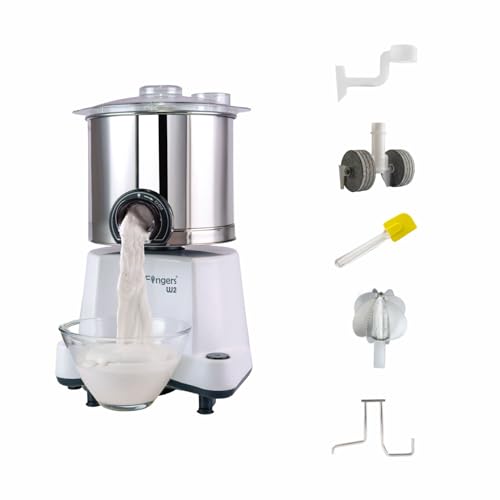 Image of SmartFingers Comfort + Table Top Wet Grinder 230V, 2 Liter, White with Coconut Scrapper & Atta Kneader Attachment | Hands-Free Batter Dispenser | Top Wiper, 150W Motor | 5 Years Warranty | AISI 304