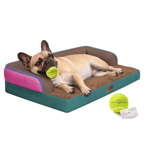 Image of Comfort Expression Washable Orthopedic Dog Bed for Large Sized Dogs | Waterproof Memory Foam Pet Bed 36x27 Inch with Removable Cover with Non-Slip & Bolster