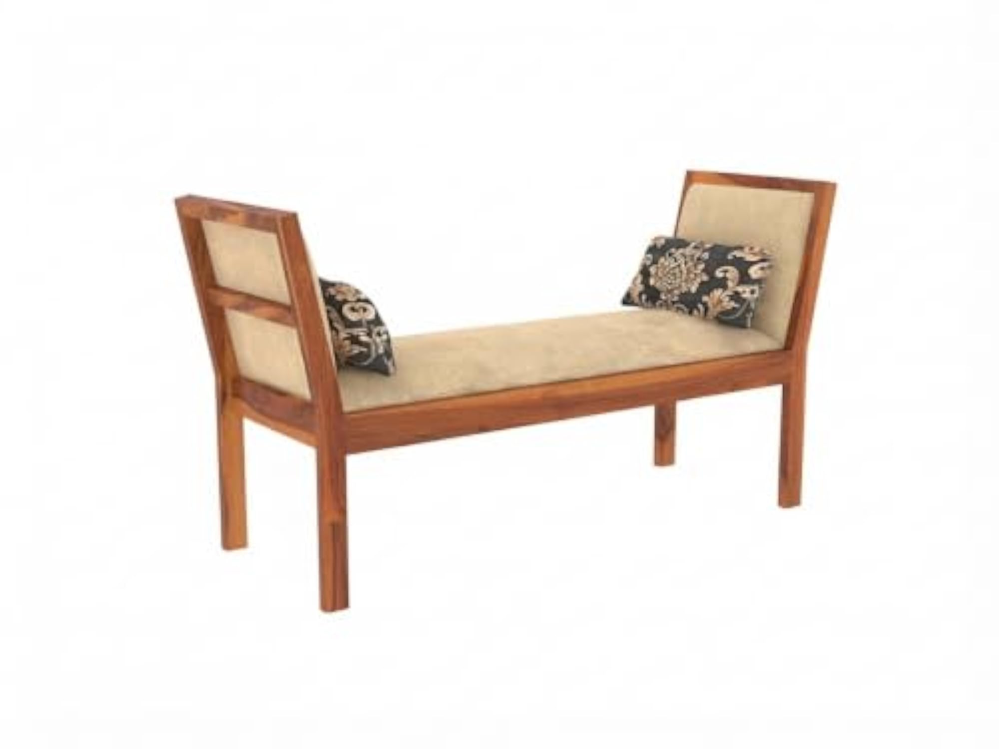 Wooden 2 Seater Bench with Cushion Seating & Back Rest Support