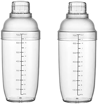 2 Pcs Plastic Cocktail Shaker 700cc / 24 oz Clear Drink Shaker Plastic Bar Tool for Milk Wine Mixing Drink Shaker/Drink Mixer (2, 700ml)