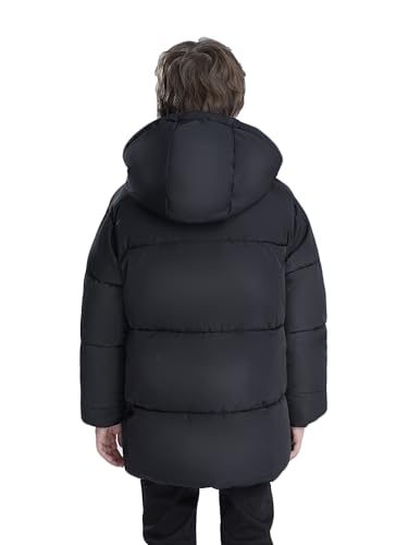 SOLOCOTE Jungen Wintermantel Fleece-Futter schwerer wasserabweisend winddicht mit Kapuze Parka für Kinder Schwarz 164