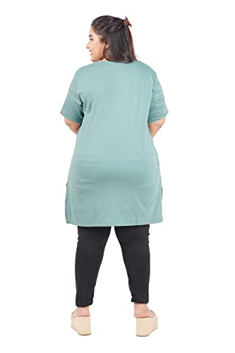 Image of CUPID Women's Cotton Plus Size Half Sleeves Long Top for Semi Summers with One Side Pocket for Ladies Printed T Shirt 3XL to 7XL
