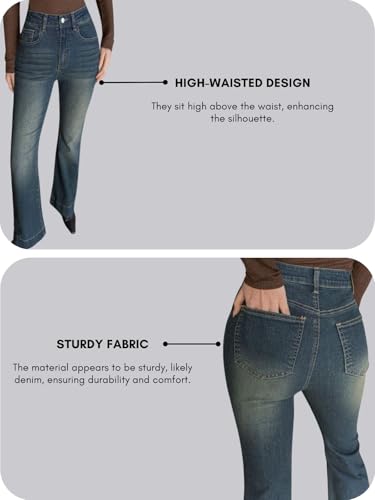 Image of GRECIILOOKS Women High Rise High Waist Jeans Wide Leg Straight Fit Denim | Baggy Cargo Style Casual Pants Daily College Wear