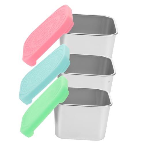 GLSTOY 3個 ステンレス鋼のスナック容器 冷蔵庫の容器 食品準備容器 ふた付き調味料容器 snack box food container 冷凍食品ボックス 金属製の保存容器 シリカゲル