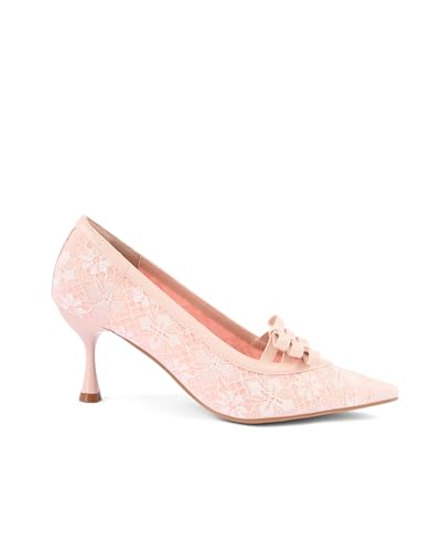 Women's Kitten Heel Pumps Closed Pointed Toe Mesh Lace Heels Sexy Pointy Stiletto Bow Pump Slip on Comfortable Heeled Sandals Wedding Dress Shoes2