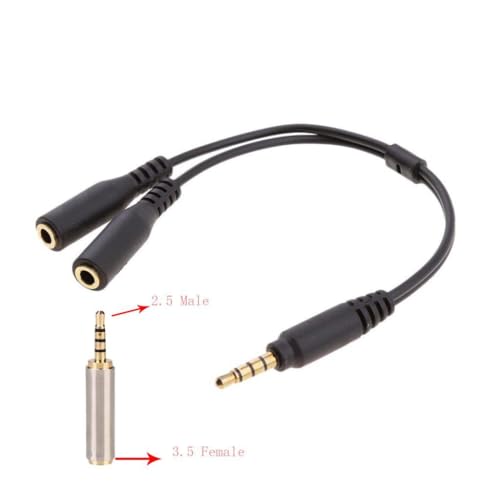 Image of Audio Stereo Y Splitter Extension Cable 2.5mm Male to 2 Port 3.5mm Female for Earphone, Headset Splitter Adapter, Metal Black