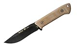 Buck Knives 104 Compadre Camp Knife with 4-1/2' Cobalt Grey Cerakote Coated 5160 Steel Fixed Blade, Natural Micarta Handle, Genuine Leather Sheath Included