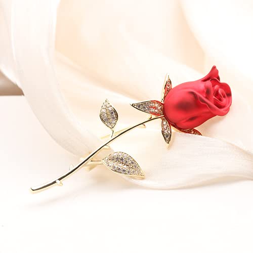 Jindorla Rose Brooches For Women Men - 14K Gold Plated Enamel Floral Pins Flower Lapel Broches Wedding Bridal Scarf Party Dress Bride Jewelry Gifts(Red) #TOP2