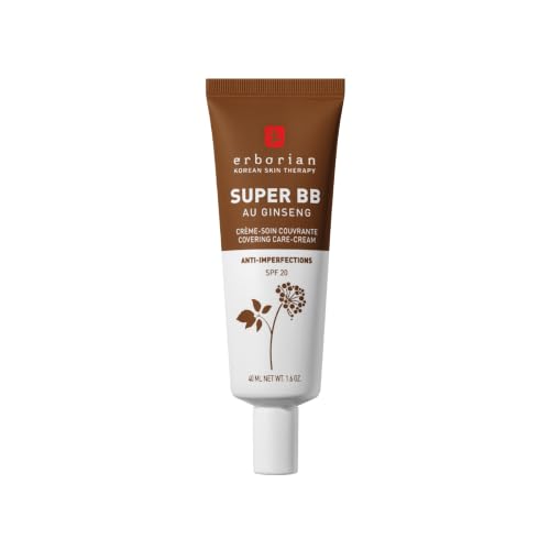 Erborian Super BB - Getönte Tagescreme, pflegt das Gesicht und hilft gegen Unreinheiten - Koreanische Gesichtspflege mit Ginseng und Niacinamid - Pflegende BB Creme, hohe Deckkraft - Schoko - 40 ml
