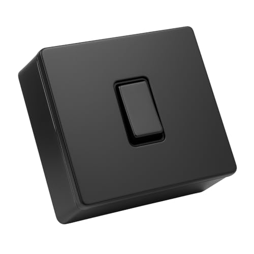 SHPELEC® Matt Black Metal Switch and Socket Range with Surface Mount Back Box – Sleek, Durable, and Easy to Install (1 Gang 10A Switch + Back Box, Screwless)