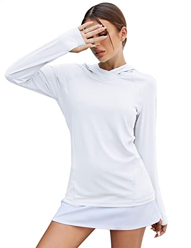 Hiking Shirts Women Sun Protection Clothing Long Sleeve Outdoor UPF 50 Women Rash Guard Fishing Running Hoodie White