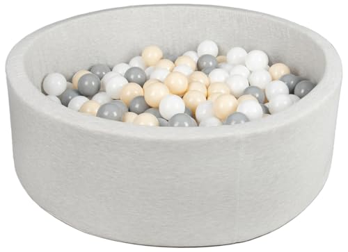Velinda Piscina a Palle per Bambini, Area Giochi + 300 Palline (Colore delle Palle: Bianco, Grigio, Cappuccino)