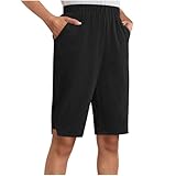 TANGNADE Womens Shorts Casual Elastic Waist Comfy Lounge Bermuda Shorts with Pockets Fashion Cute Summer Outfits Women's Spring Outfits Black M