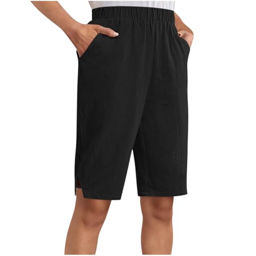 TANGNADE Womens Shorts Casual Elastic Waist Comfy Lounge Bermuda Shorts with Pockets Fashion Cute Summer Outfits Women's Spring Outfits Black M