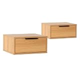 Este juego de 2 mesitas de pared Auri es ideal para almacenar libros, accesorios y mantas en el domitorio; Disponen de 1 cajón con guía metálica para su fácil extracción y para aprovechar al máximo el espacio de almacenamiento.