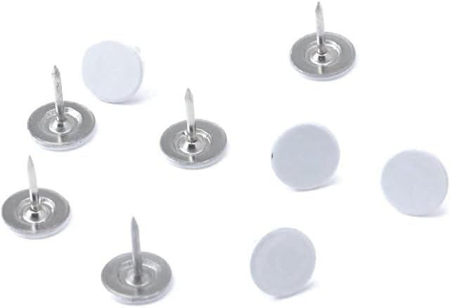 100Pcs White Thumb Tacks Flat Decorative Pin Push Pins Home/Office for Bulletin Board,Notice Board/Map Nails,Small in Size,Tape, Adhesives and Fasteners Tacks (Rounded 11mm Nailhead L13mm)