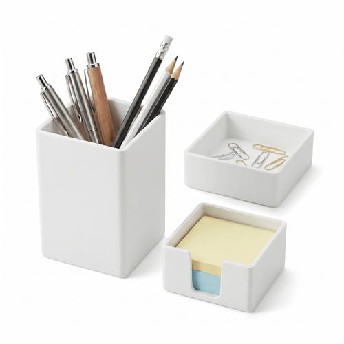OVANMEXIS Silicone Pen Holder Set 3-Piece Desk Organizer White